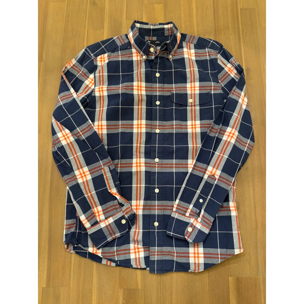 100% Cotton Mens Slim Fit Plaid Preppy Work Shirt Button Down‎ Navy Blue Red